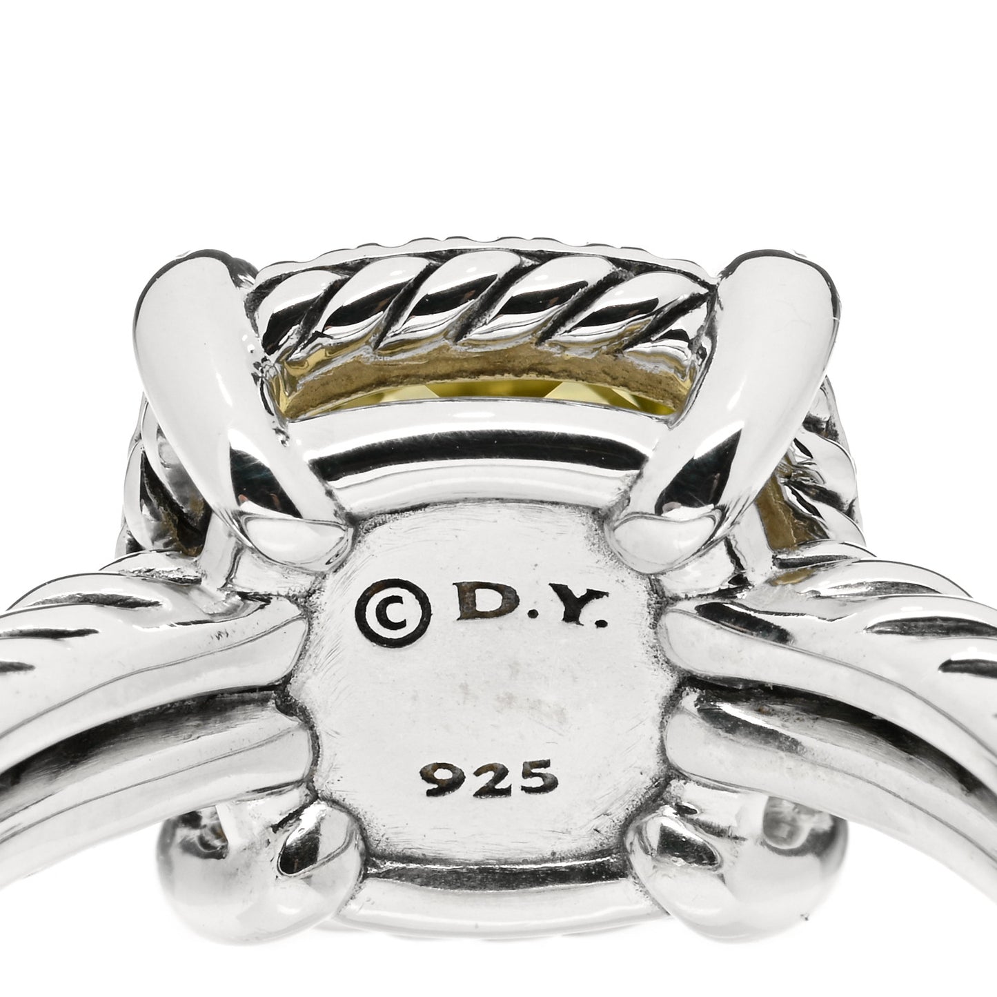 Sterling Silver Diamond Lemon Citrine 9mm Chatelaine Pave Bezel Ring 54 6.75