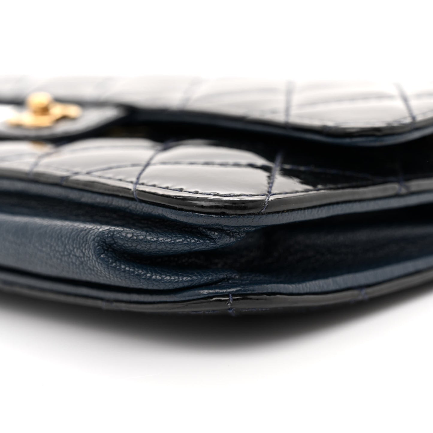 Patent Goatskin Quilted CC Eyelet Wallet On Chain WOC Blue