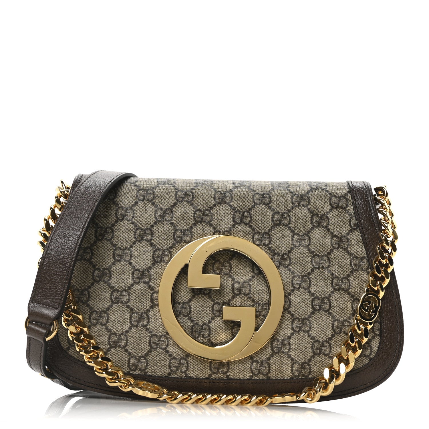 Gucci GG Supreme Monogram Textured Dollar Calfskin Blondie Chain Shoulder Flap Bag Beige Ebony New Acero 1 of 10