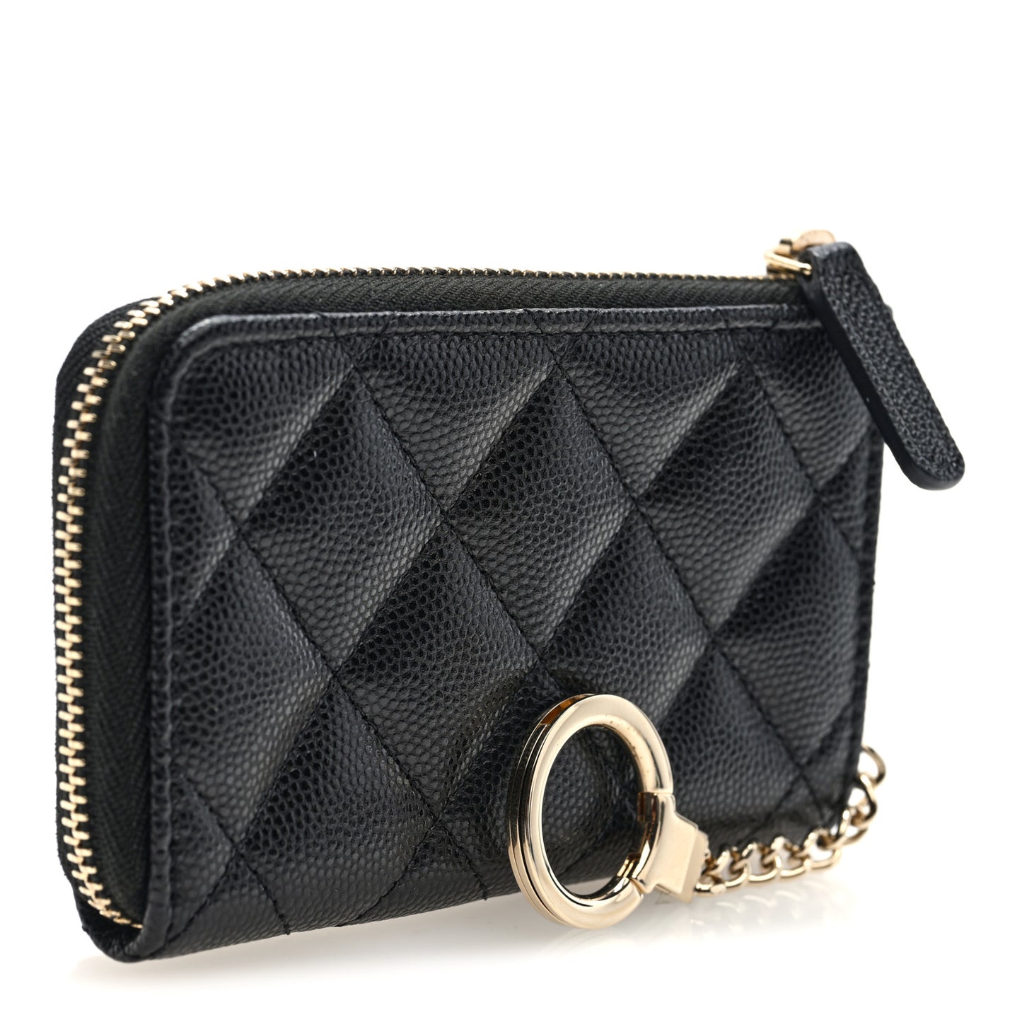 Caviar Quilted Zipped Key Holder Case Black