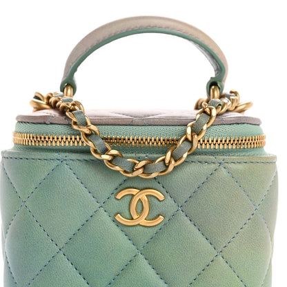 Chanel Lambskin Quilted Ombre Top Handle Mini Vanity Case With Chain Blue Green 8 of 14