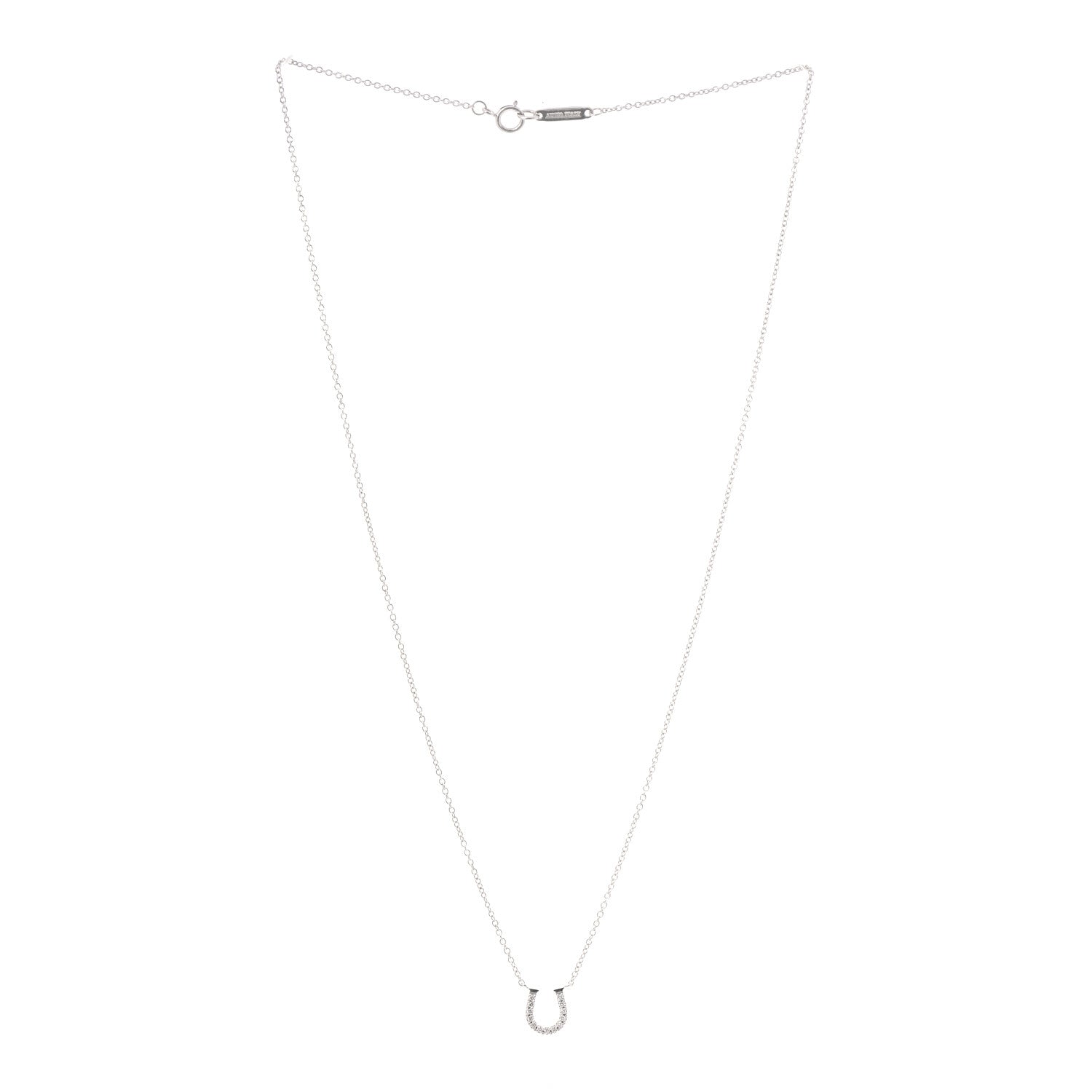 Tiffany 18K White Gold Diamond Mini Metro Horseshoe Pendant Necklace 3 of 6