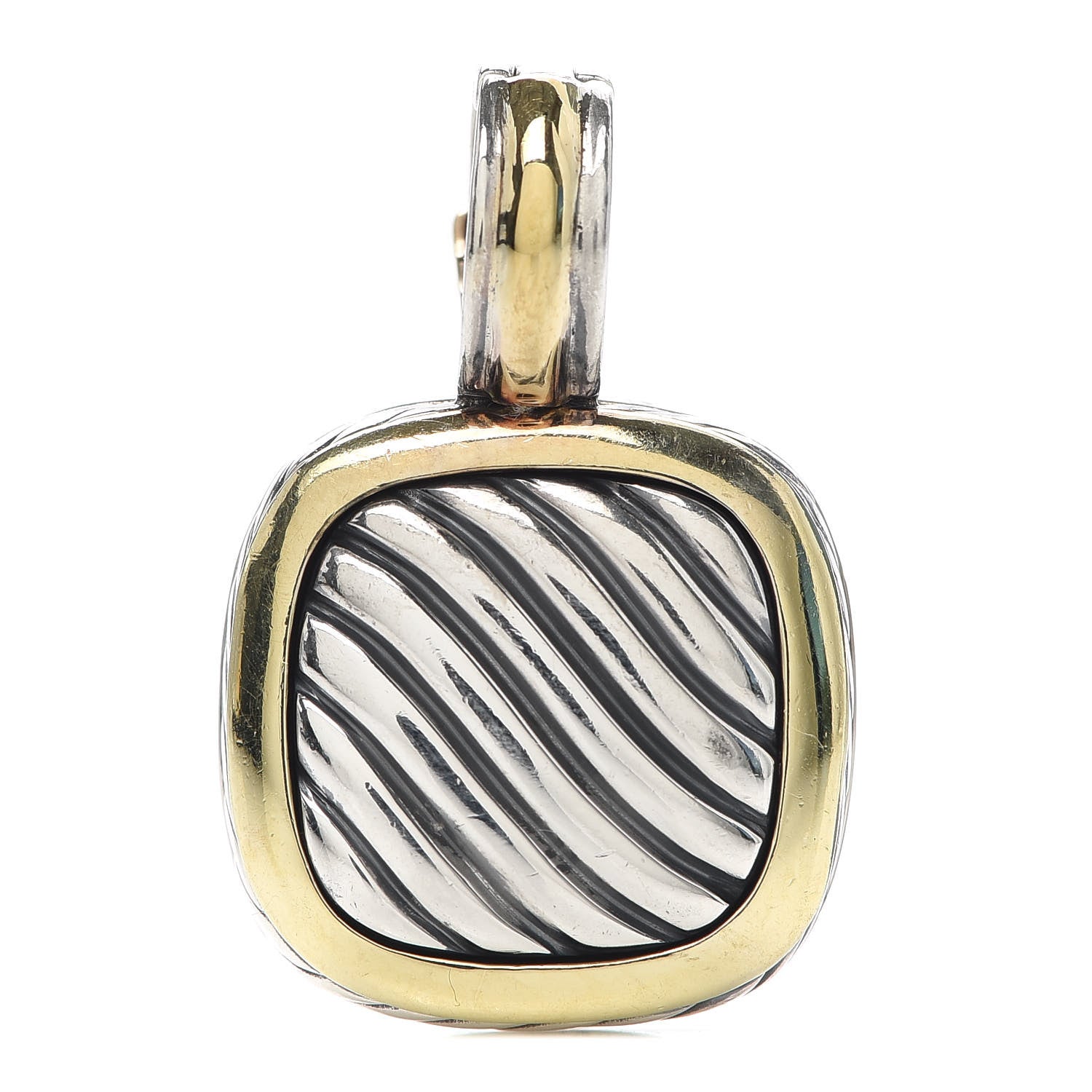 David Yurman Sterling Silver 18K Yellow Gold 16mm Sculpted Cable Enhancer Pendant 1 of 2