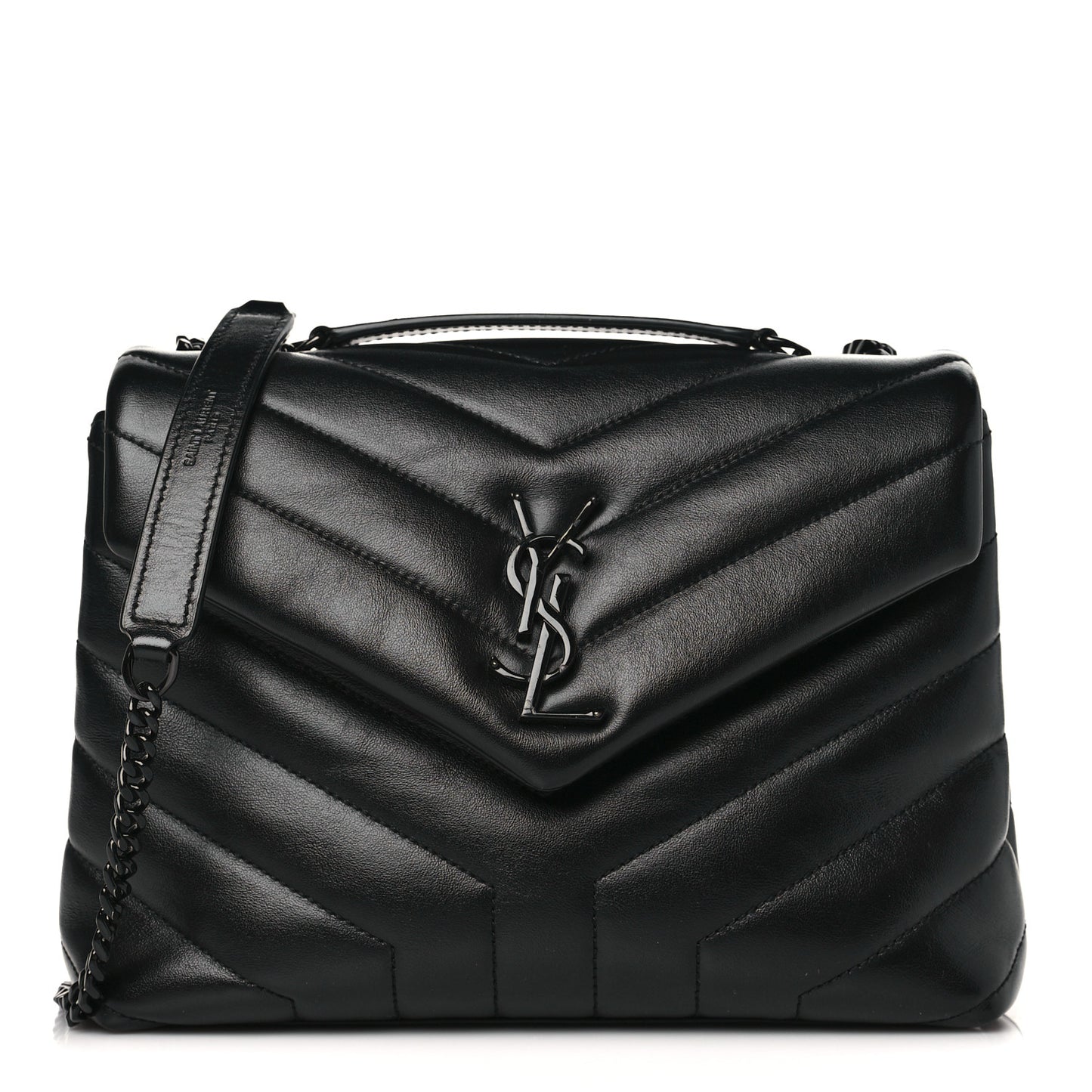 Calfskin Y Quilted Monogram Monochrome Small Loulou Chain Satchel Black