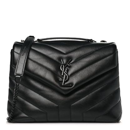 Saint Laurent Calfskin Y Quilted Monogram Monochrome Small Loulou Chain Satchel Black 1 of 8
