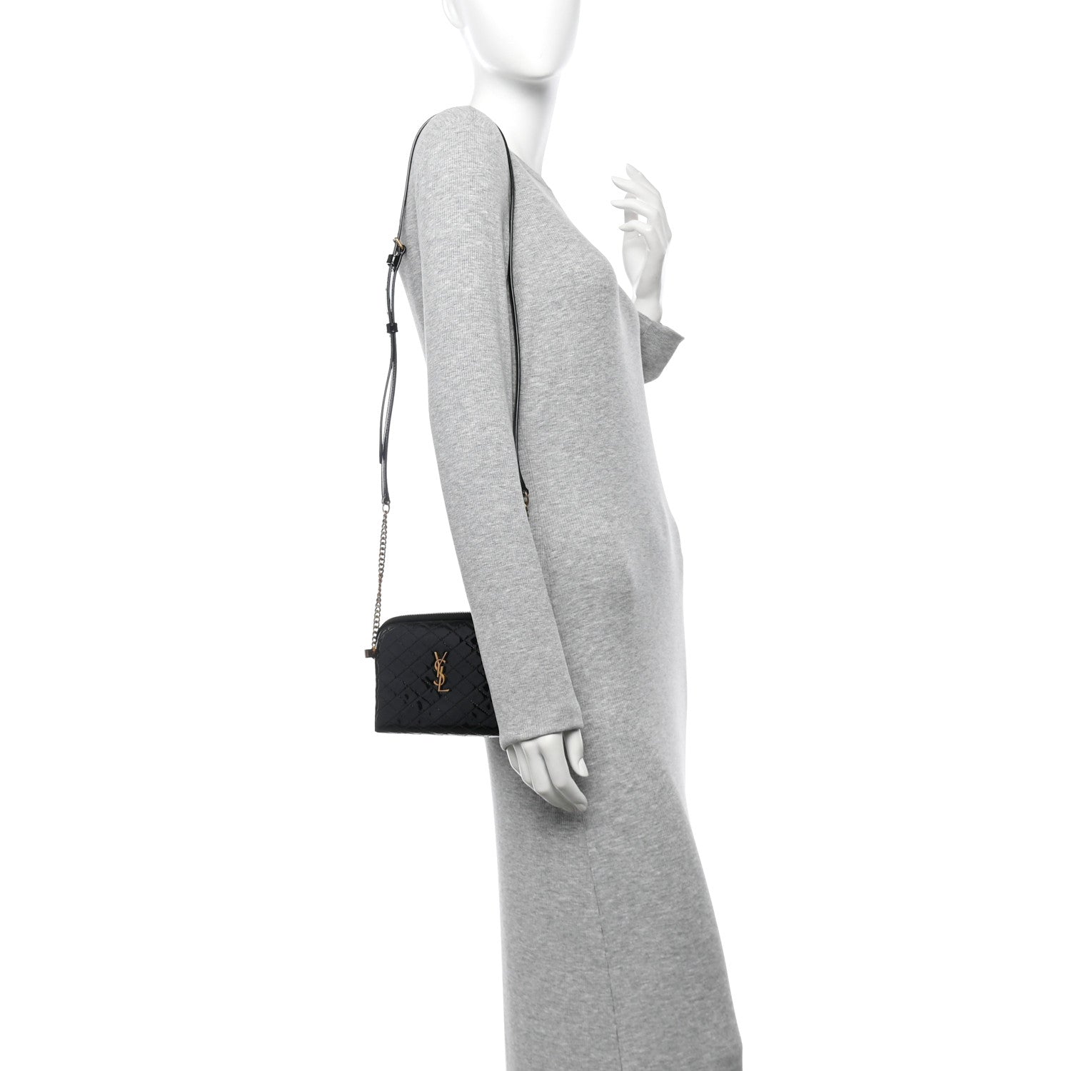 Saint Laurent Patent Quilted Gaby Zipped Pouch Black 2 of 12