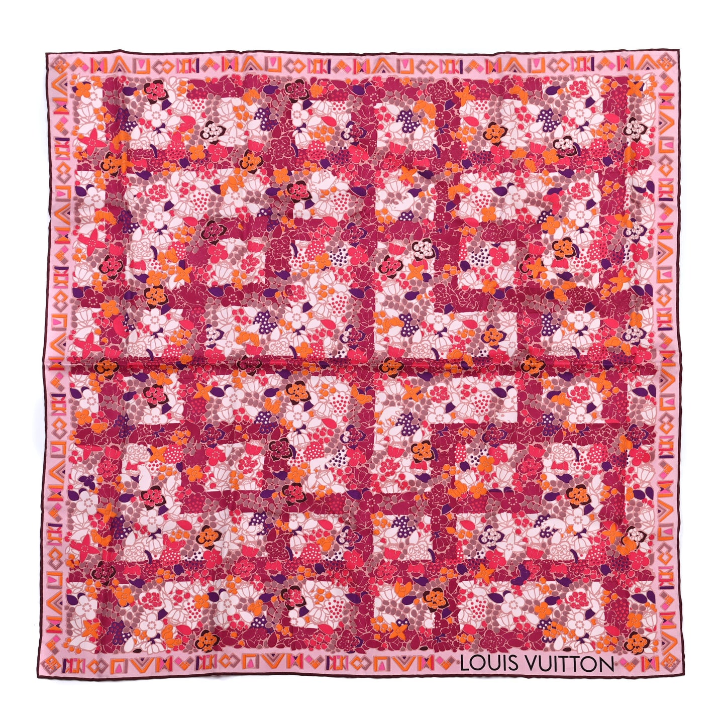 Silk Floral Print Square Scarf Pink