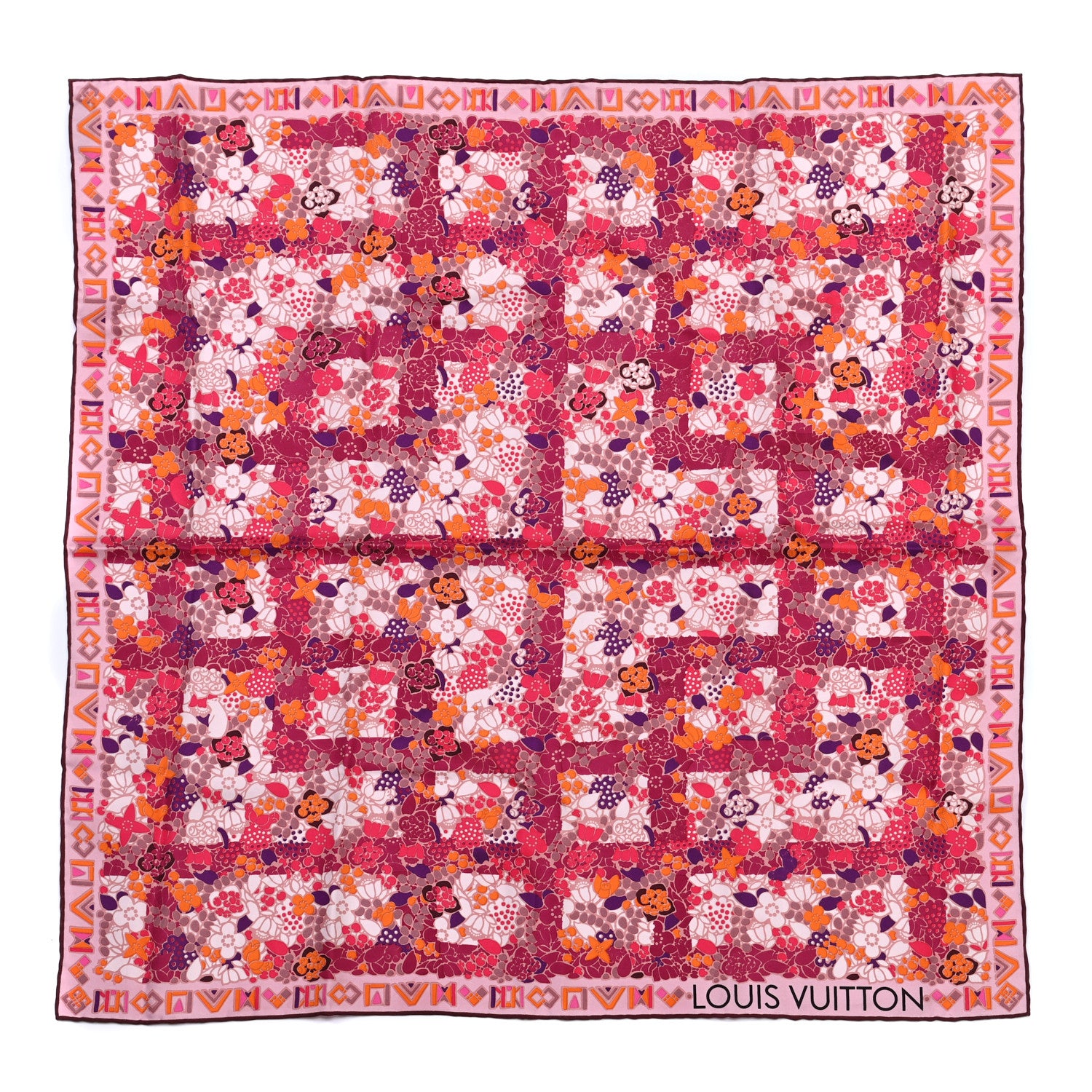 Louis Vuitton Silk Floral Print Square Scarf Pink 1 of 3