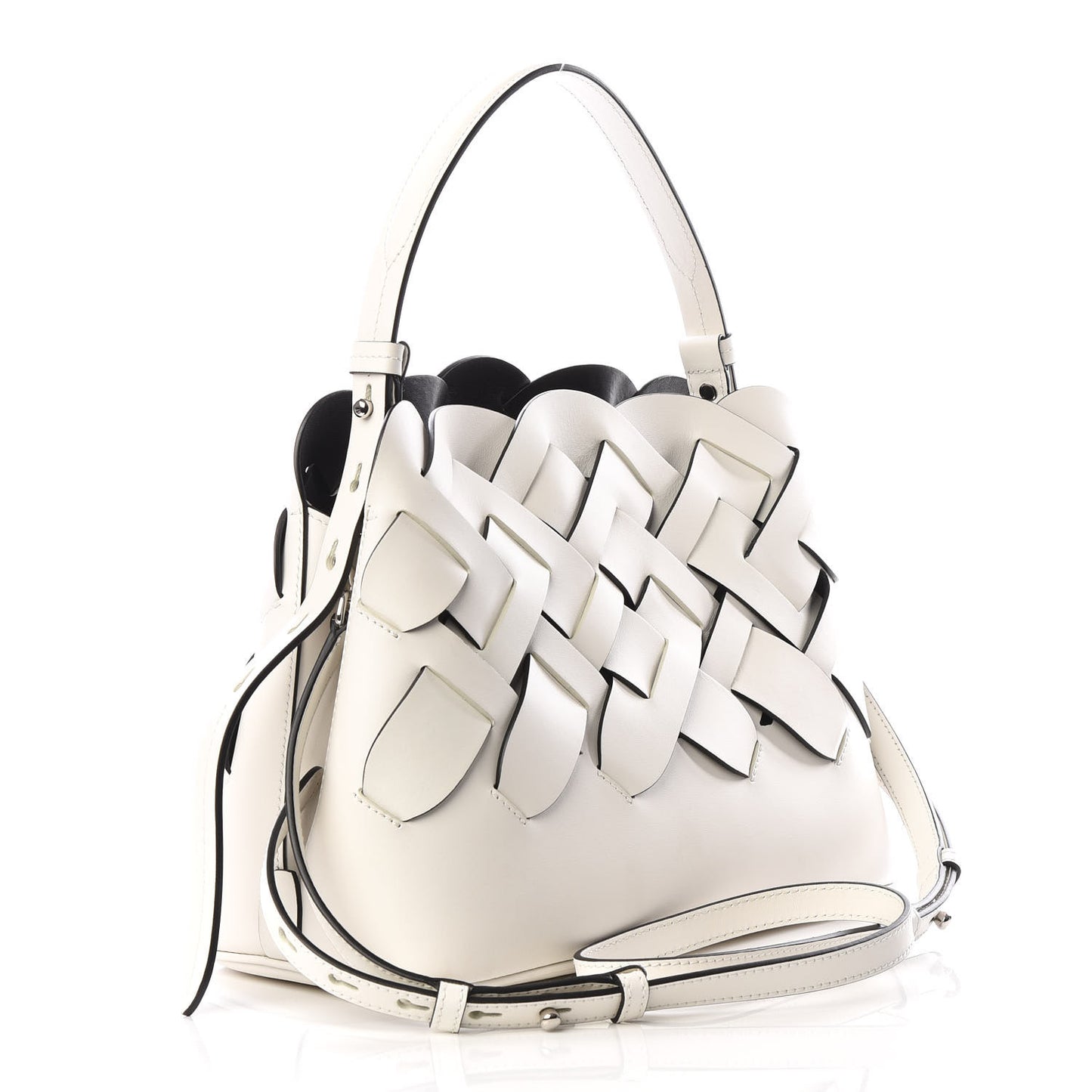 Vitello Intreccio Tress Handbag White Black