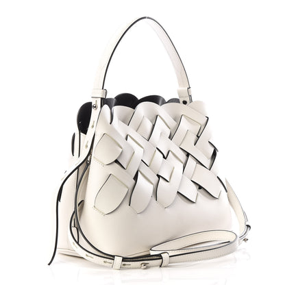 Prada Vitello Intreccio Tress Handbag White Black 2 of 10