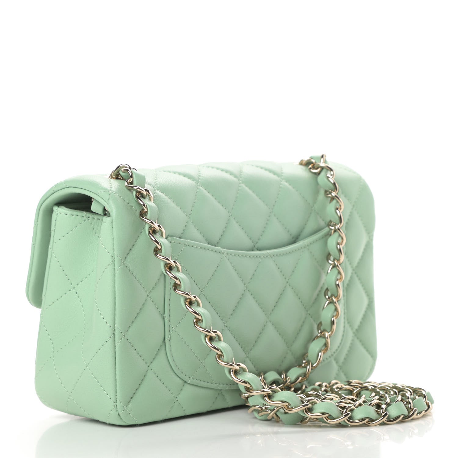 Chanel Lambskin Quilted Mini Rectangular Flap Light Green 3 of 11
