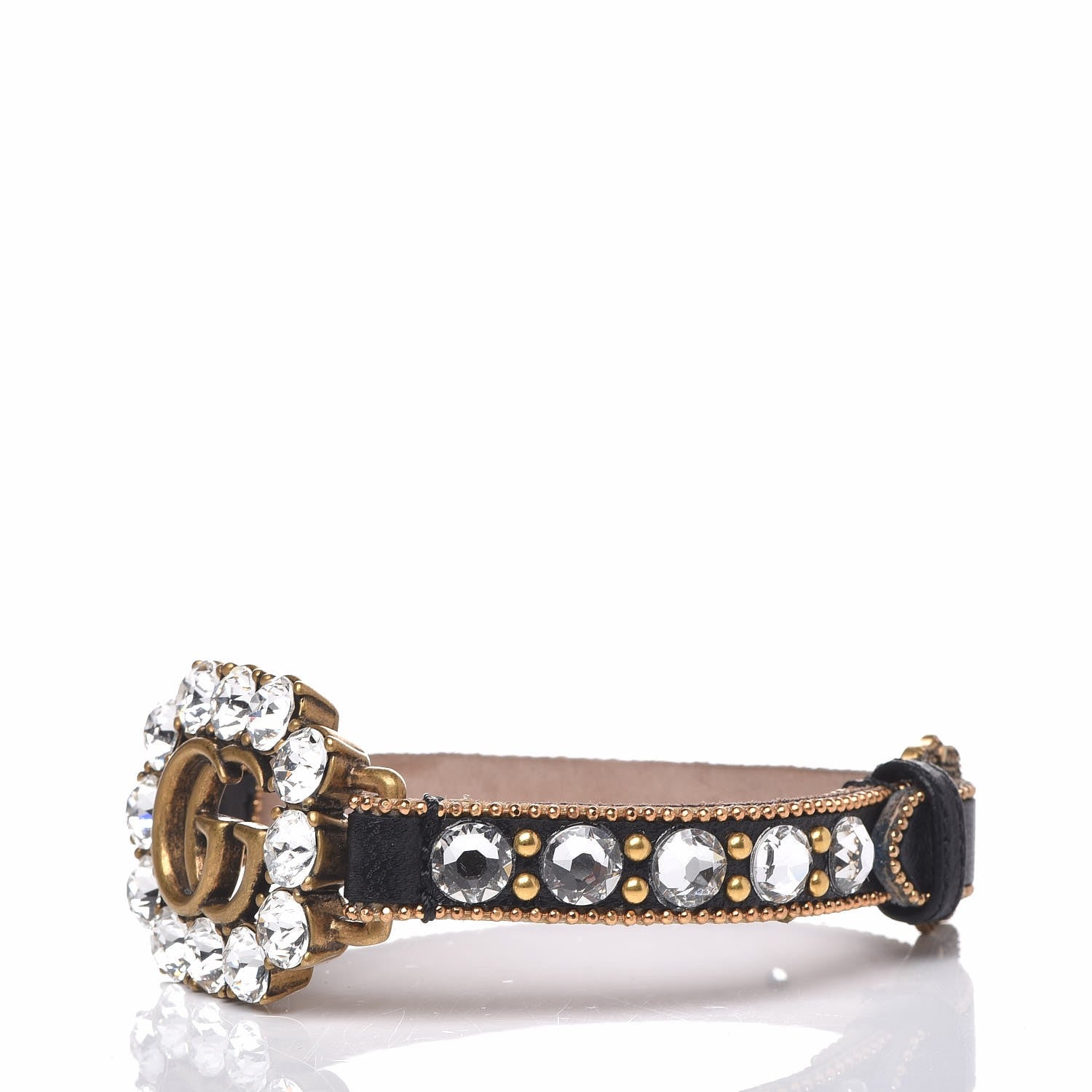 Gucci Metal Calfskin Crystal Double G Bracelet Black 3 of 7