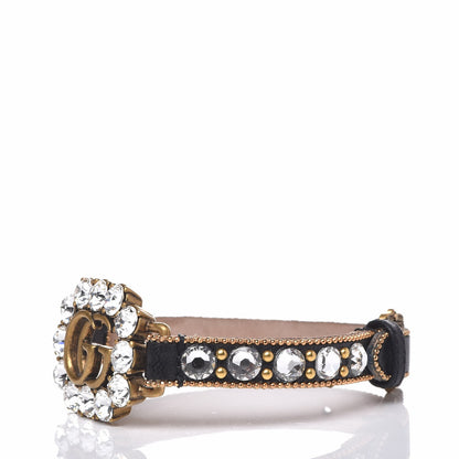 Gucci Metal Calfskin Crystal Double G Bracelet Black 3 of 7