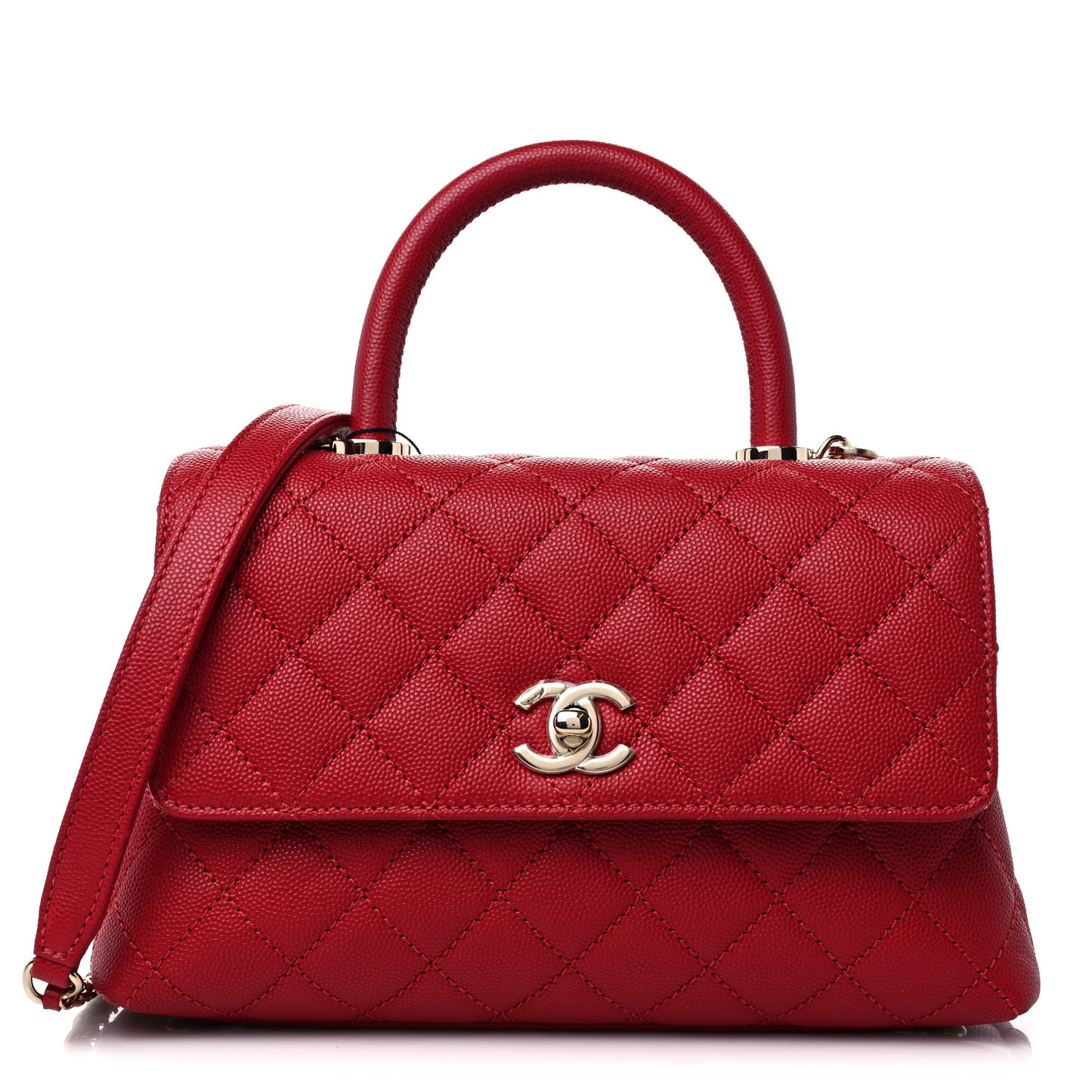 Caviar Quilted Mini Coco Handle Flap Red