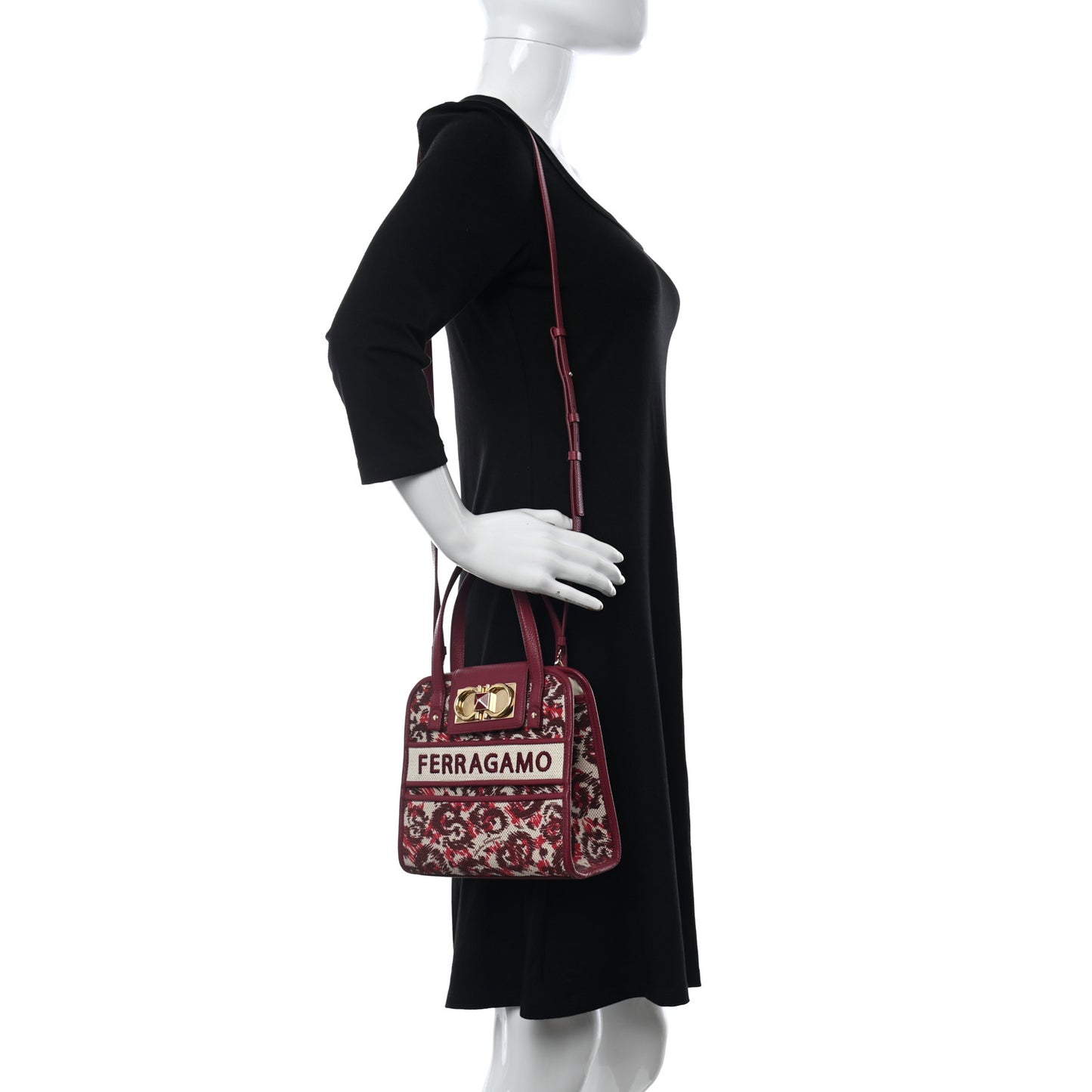 Canvas Calfskin Gancini Mini Top Handle Crossbody Bag Red