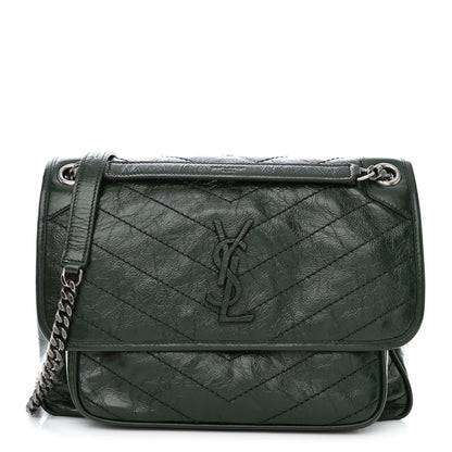 Saint Laurent Crinkled Calfskin Matelasse Monogram Medium Niki Chain Satchel Military Olive 1 of 10