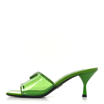Prada Plexiglass Vernice Metal Triangle Logo 65mm Slide Sandals 39 Mela 1 of 7