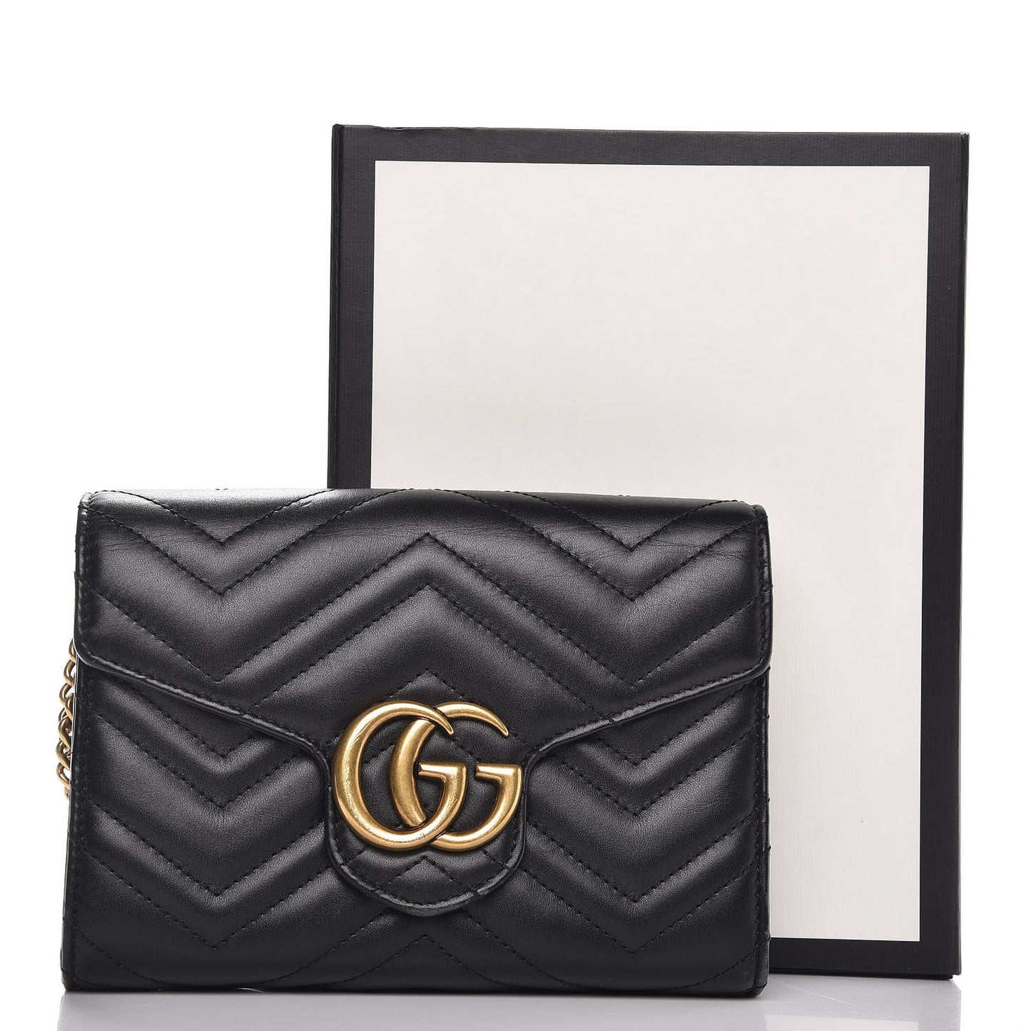 Calfskin Matelasse GG Marmont Chain Wallet Black