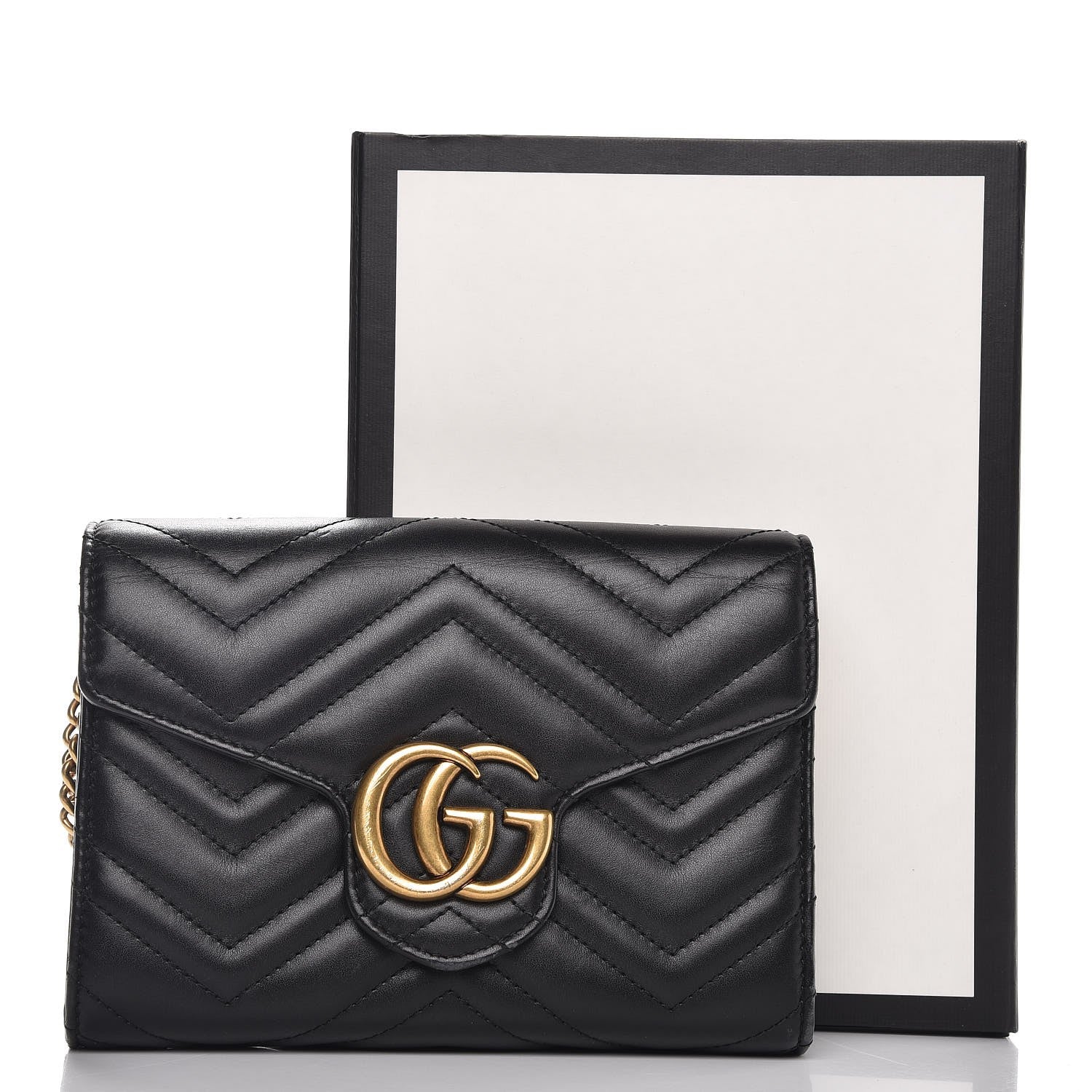 Gucci Calfskin Matelasse GG Marmont Chain Wallet Black 10 of 10