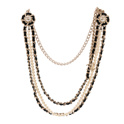 Chanel Pearl Lambskin Chain CC Multi Strand Necklace Gold Black 3 of 7