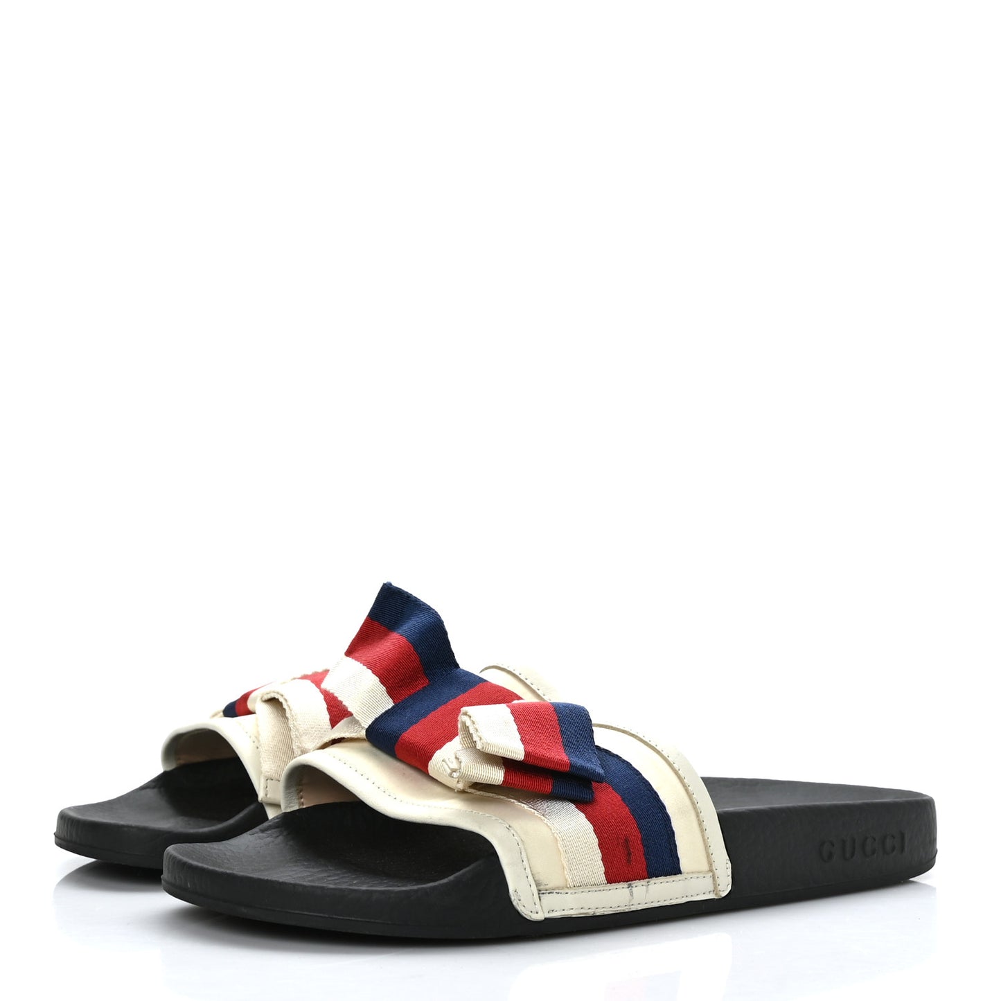 Satin Web Sylvie Bow Slide Sandals 37 White