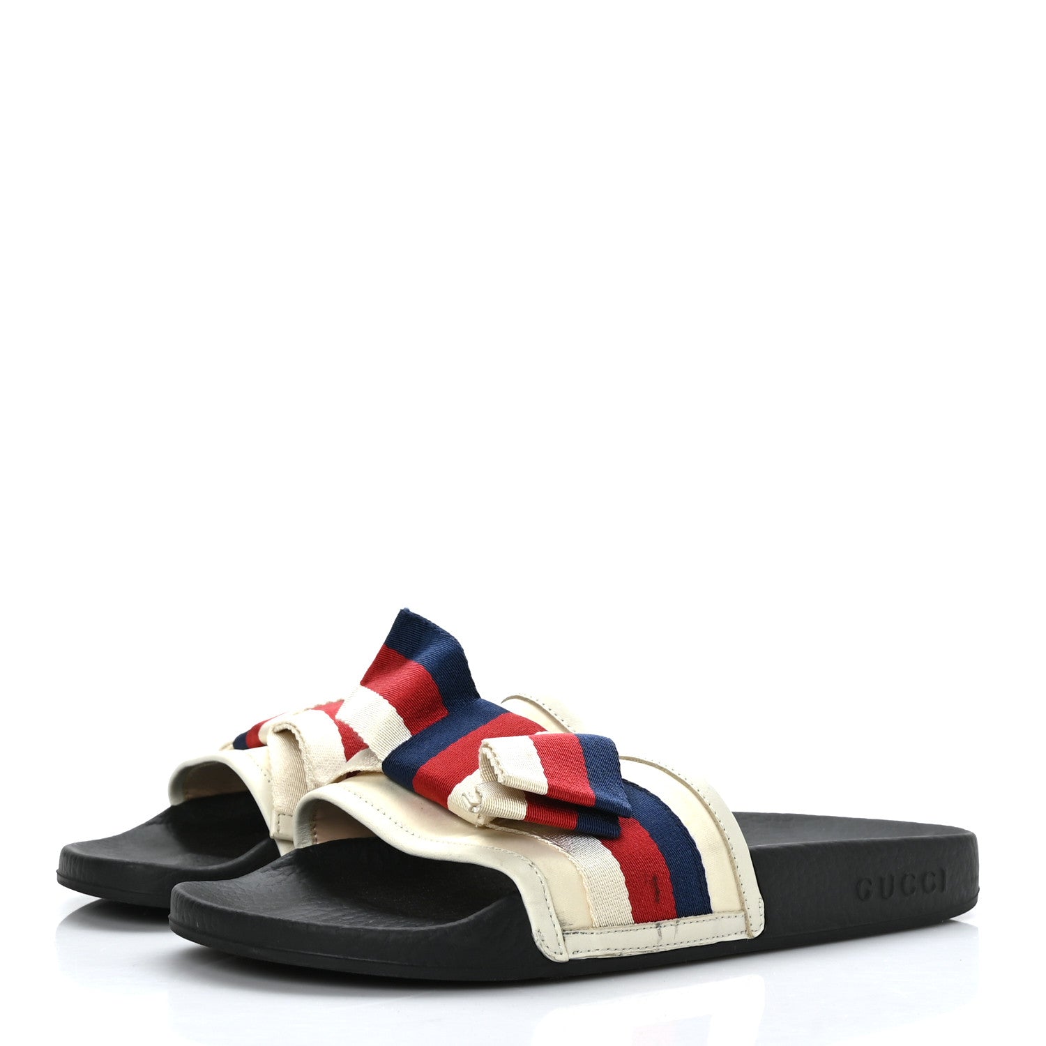 Gucci Satin Web Sylvie Bow Slide Sandals 37 White 4 of 9