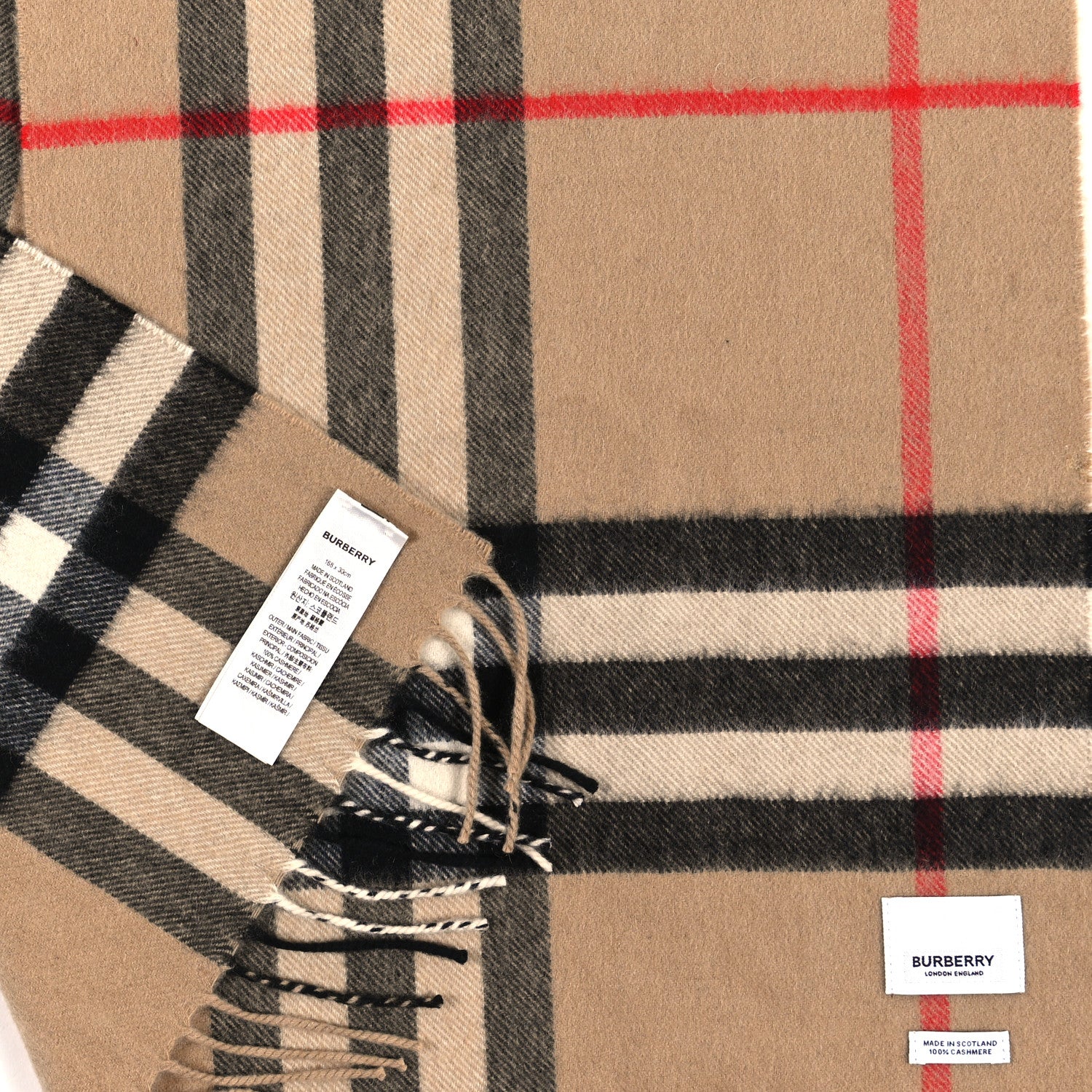 Burberry Cashmere Giant Check Fringe Scarf Archive Beige 3 of 3