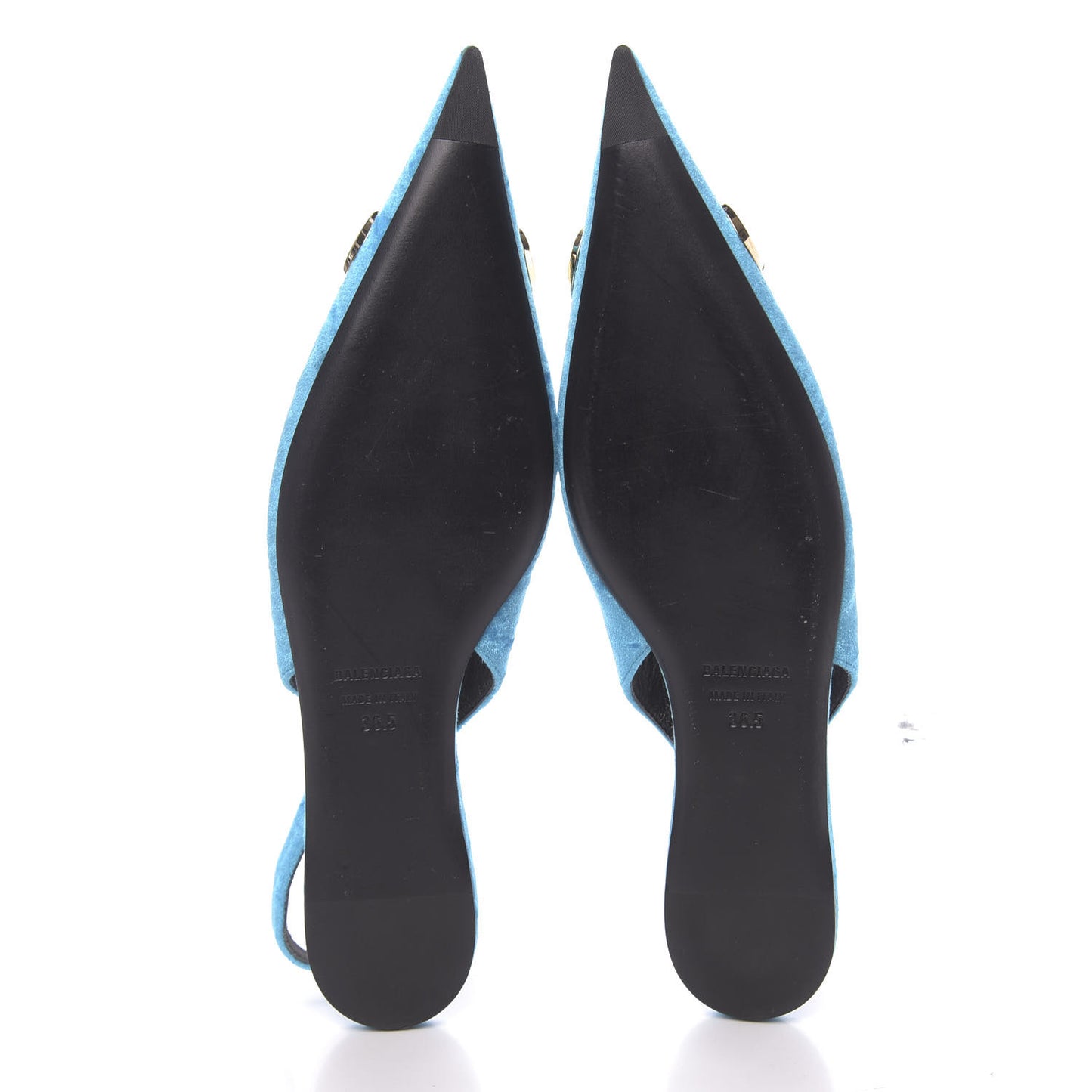 Crushed Velvet BB Knife Pointy Toe Slingback Flats 36.5 Turquoise