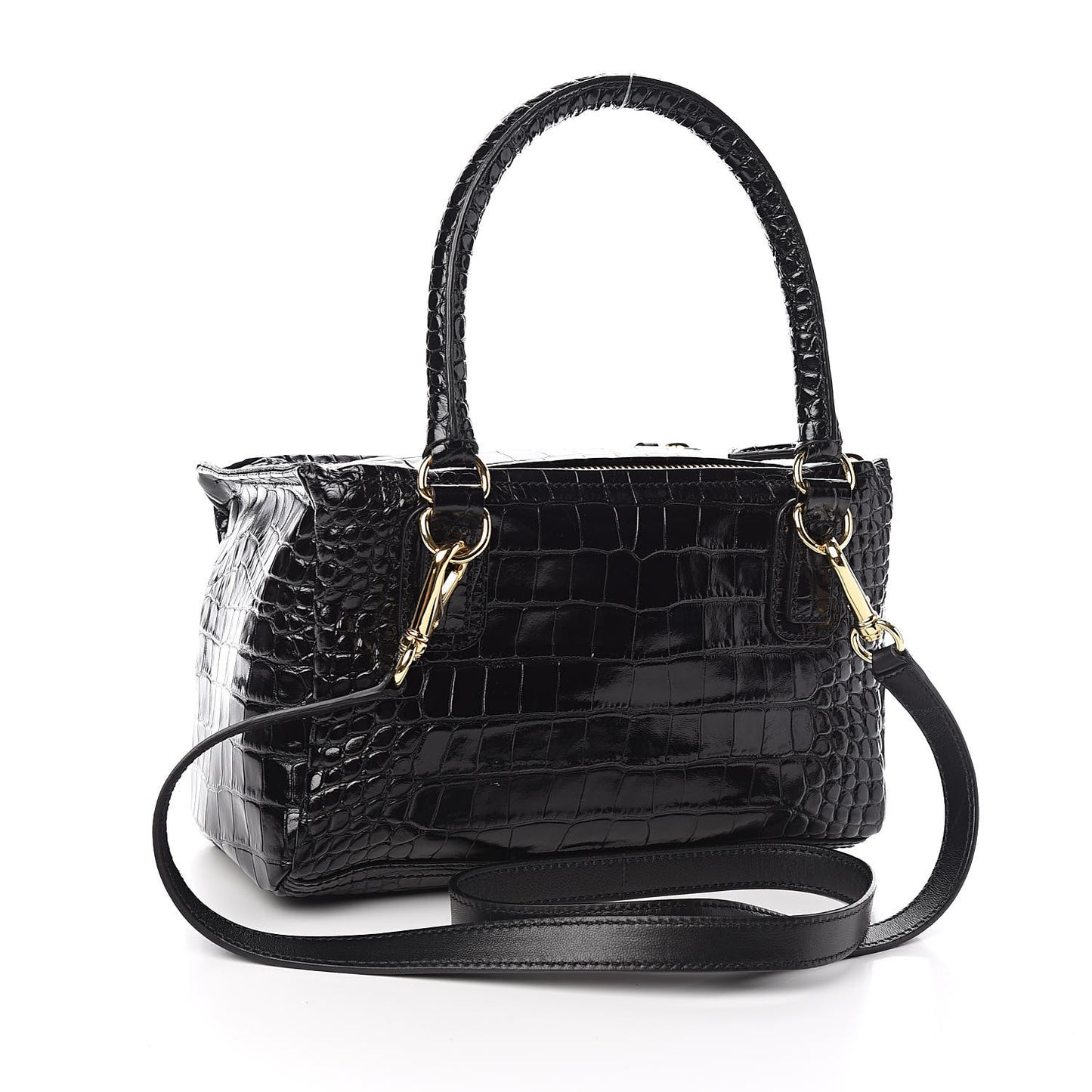 Calfskin Crocodile Embossed Small Pandora Black