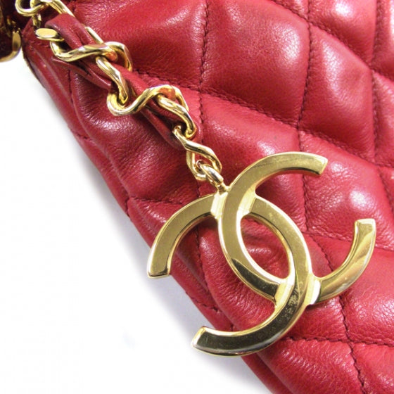 Chanel Lambskin Quilted Shoulder Bag Red GHW 12 of 12