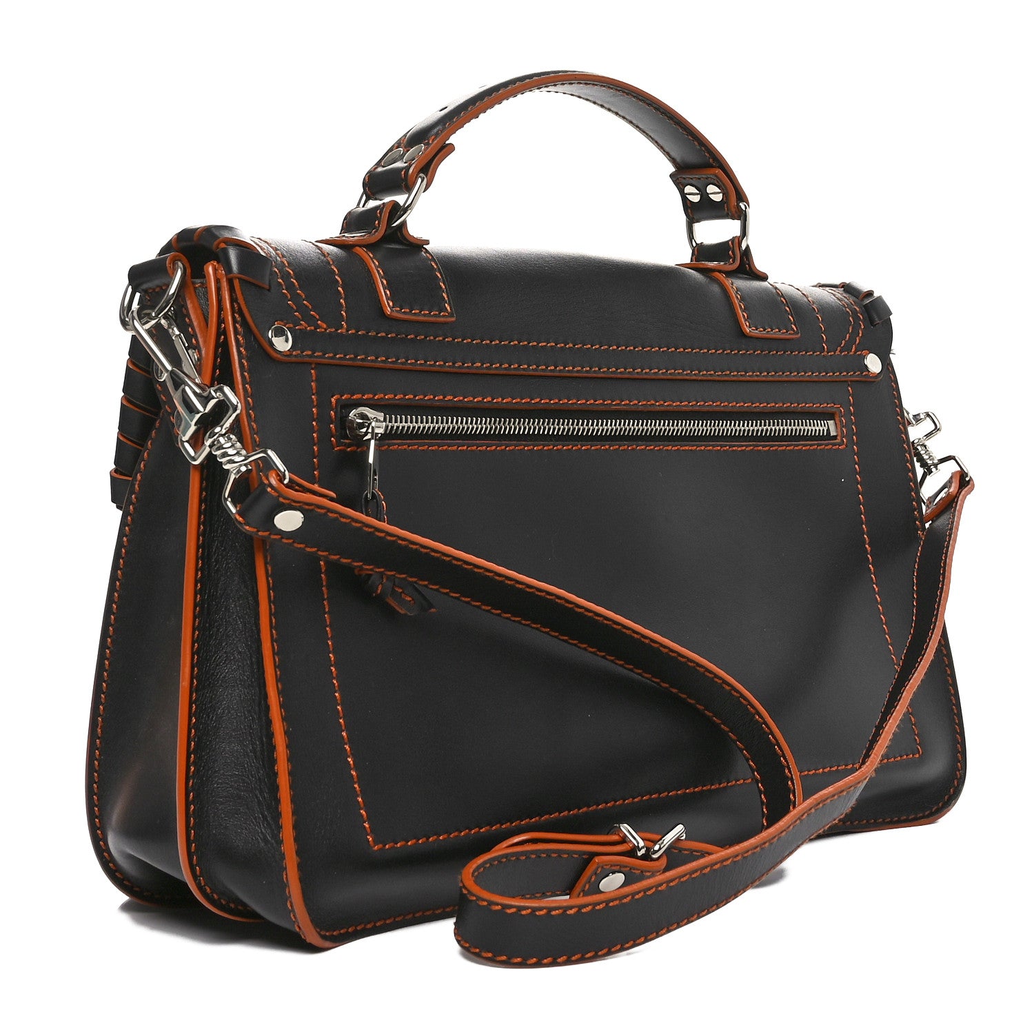 Proenza Schouler Calfskin Medium Whipstitch PS1 Satchel Black Orange 3 of 10