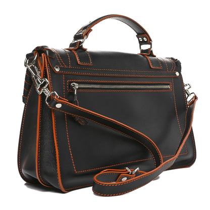 Proenza Schouler Calfskin Medium Whipstitch PS1 Satchel Black Orange 3 of 10
