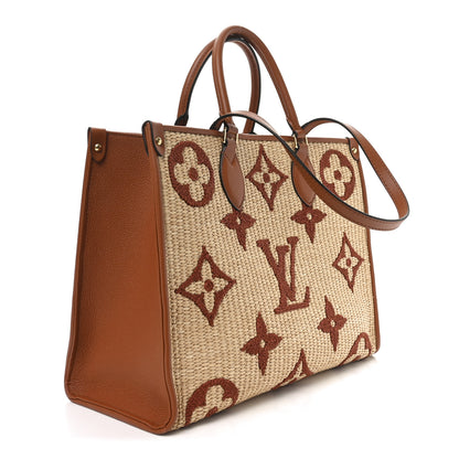 Louis Vuitton Raffia Calfskin Monogram Giant Onthego MM Tan 3 of 10