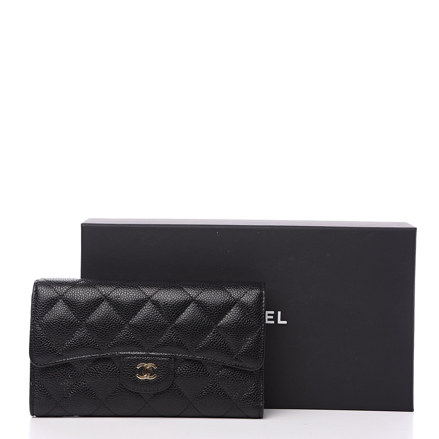 Caviar Quilted Large Flap Wallet Black