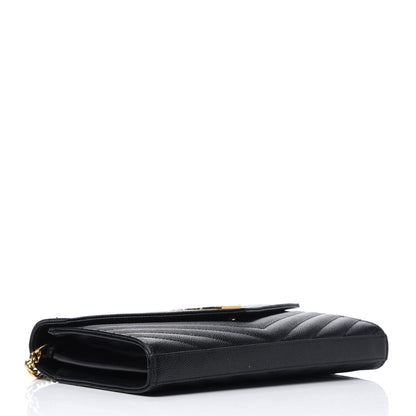 Saint Laurent Grain De Poudre Matelasse Chevron Monogram Chain Wallet Black 4 of 15