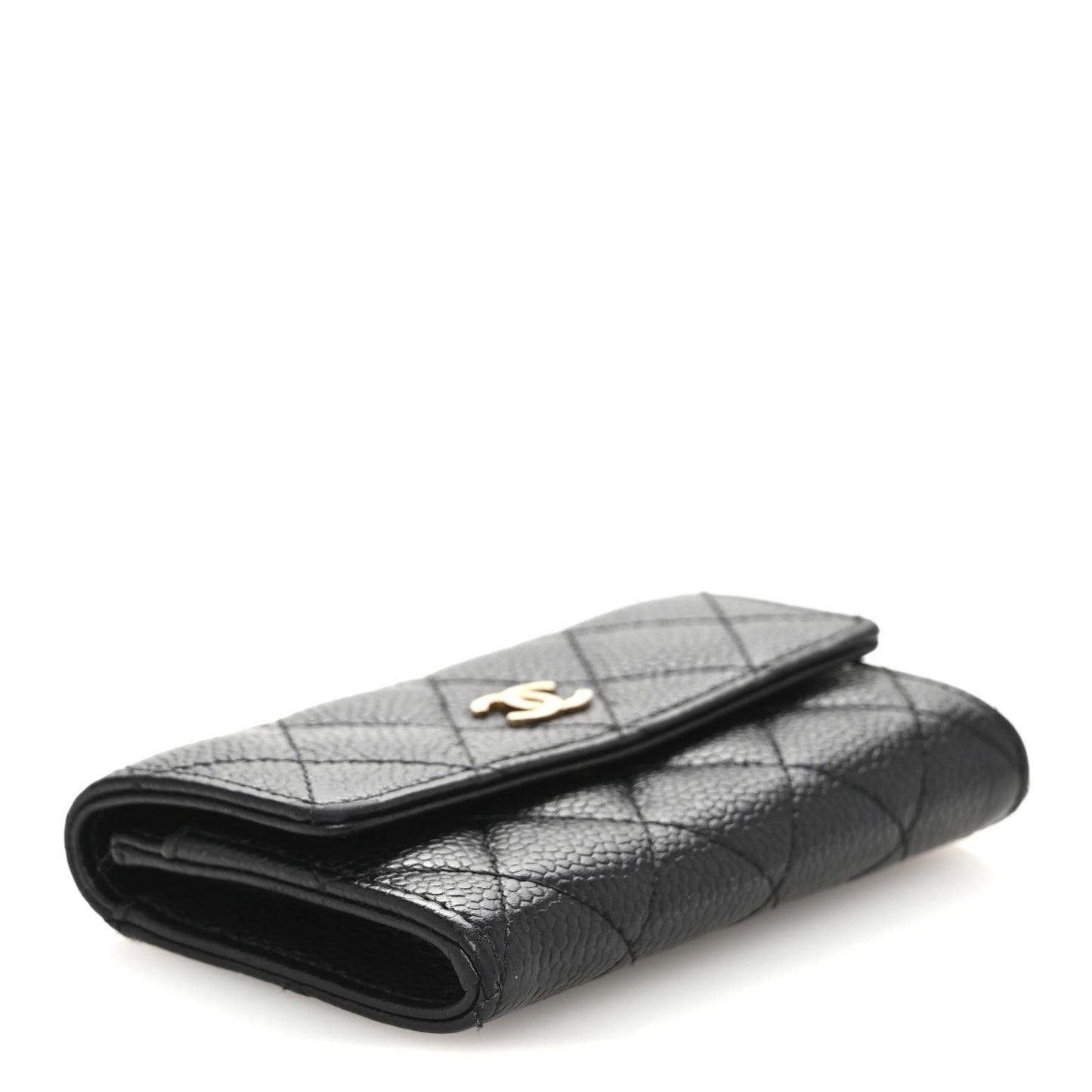 Caviar Quilted Flap Card Holder Black
