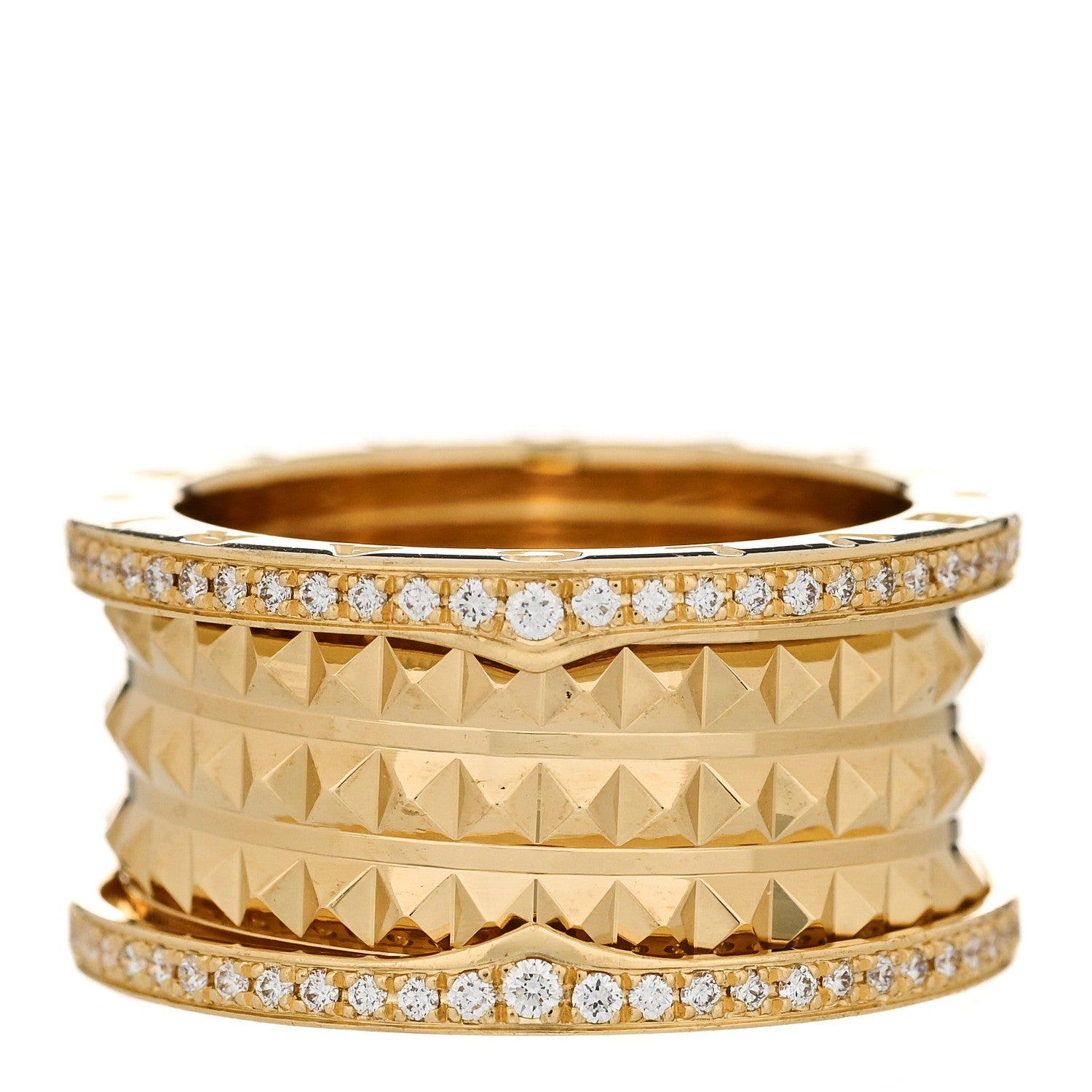 Bulgari 18K Yellow Gold Diamond B.Zero1 Rock Four-Band Pave Ring 59 8.75 1 of 8