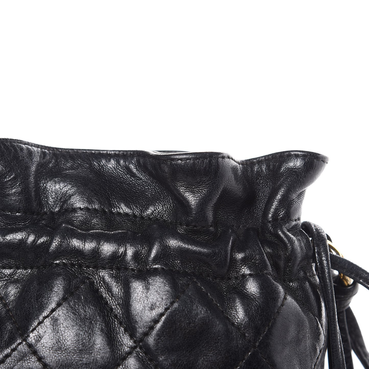 Lambskin Tassel Drawstring Pouch Bag Black