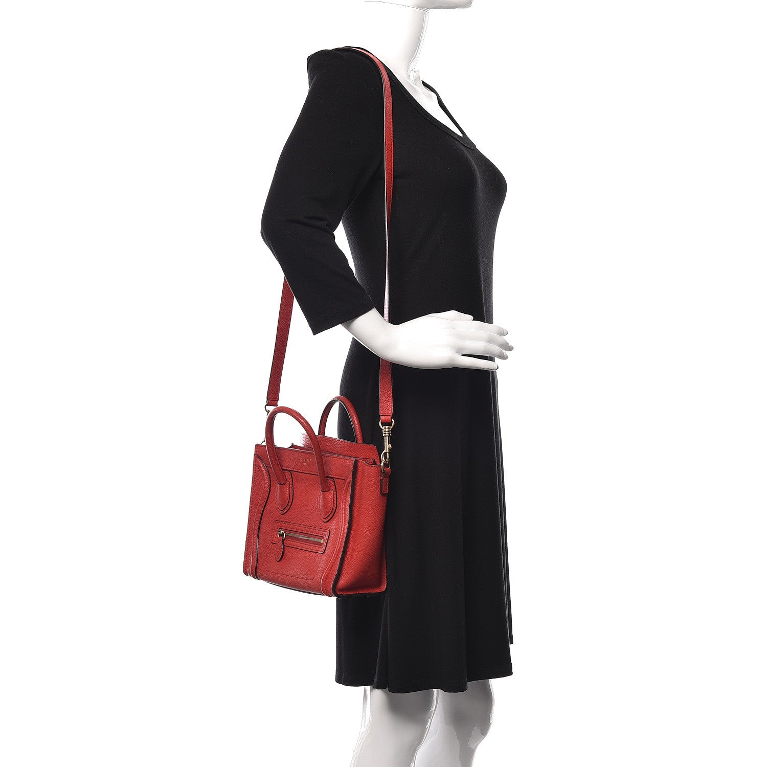 Celine Drummed Calfskin Nano Luggage Coquelicot 2 of 10