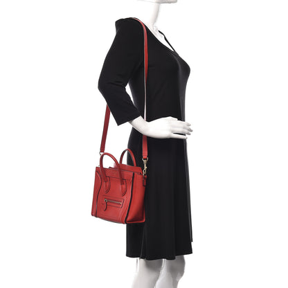 Celine Drummed Calfskin Nano Luggage Coquelicot 2 of 10