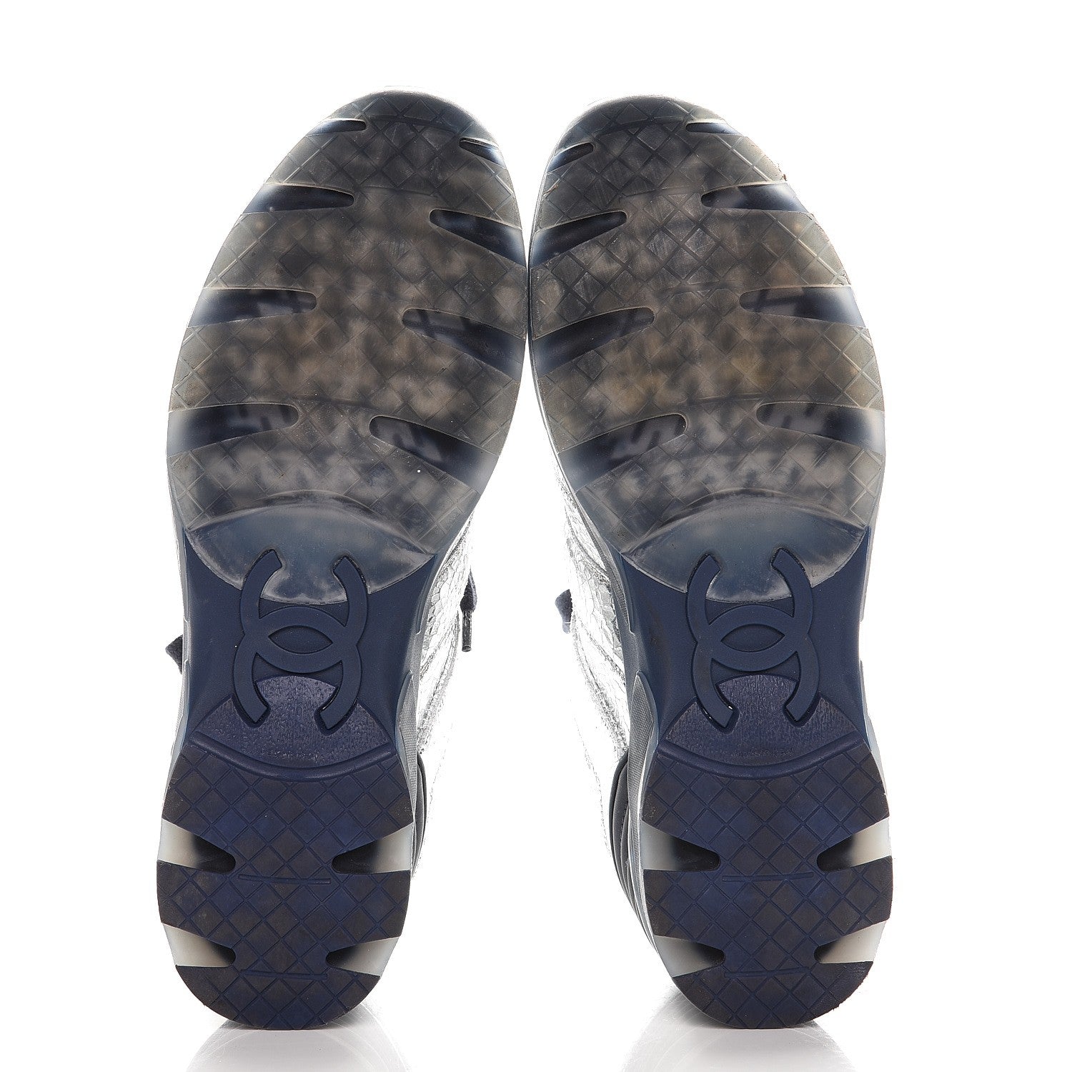 Chanel Metallic Crackled Calfskin CC Sneakers 40 Silver 5 of 9