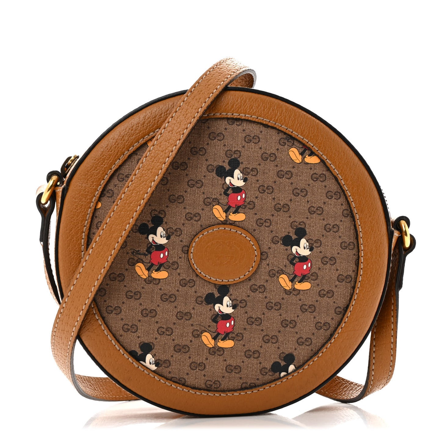X DISNEY Mini Vintage GG Supreme Monogram Mickey Mouse Round Shoulder Bag Beige Vintage Sun Oil