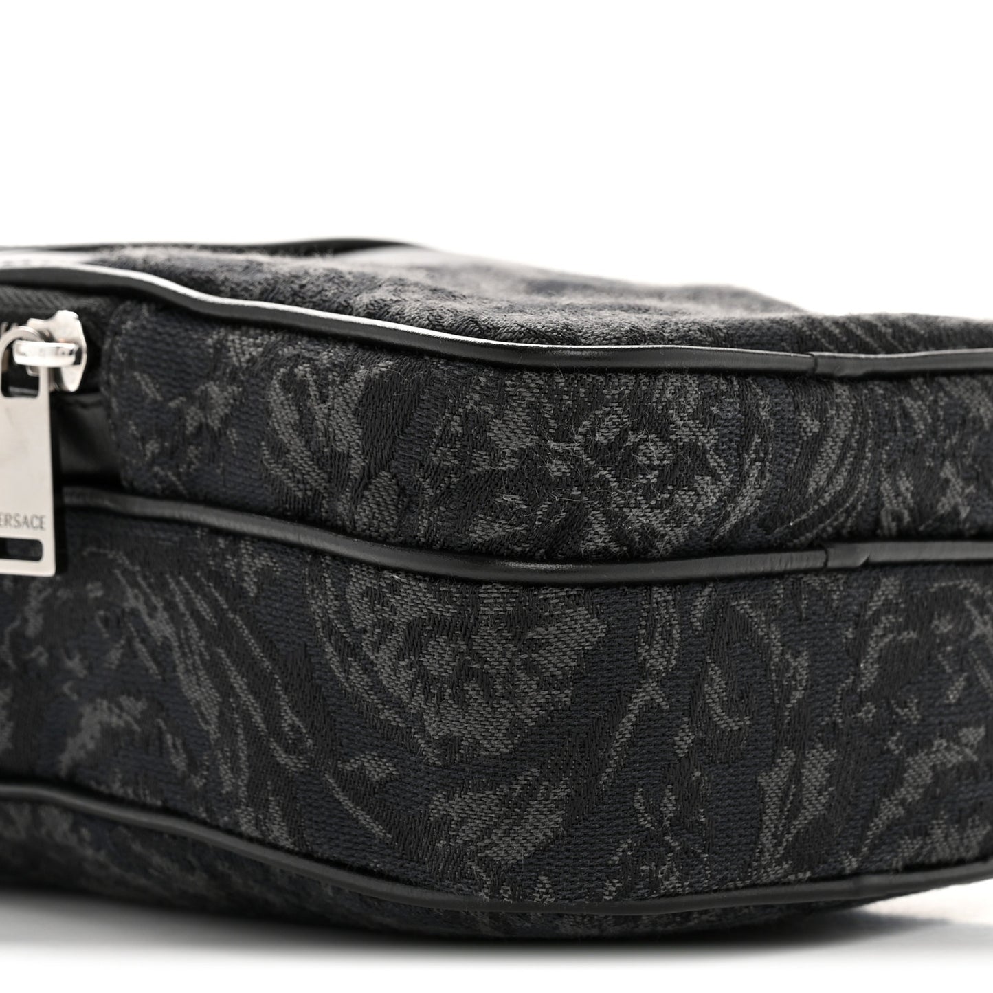 Fabric Jacquard Calfskin Small Barocco Crossbody Bag Black