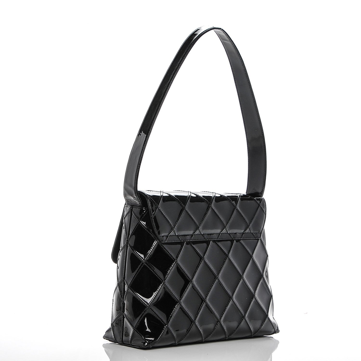 Chanel Patent Stitched Shoulder Flap Bag Black 3 of 12