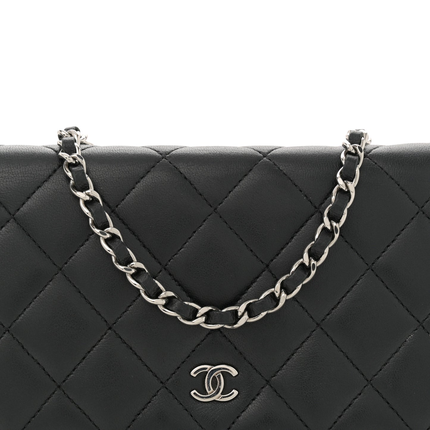 Lambskin Quilted Wallet On Chain WOC Black