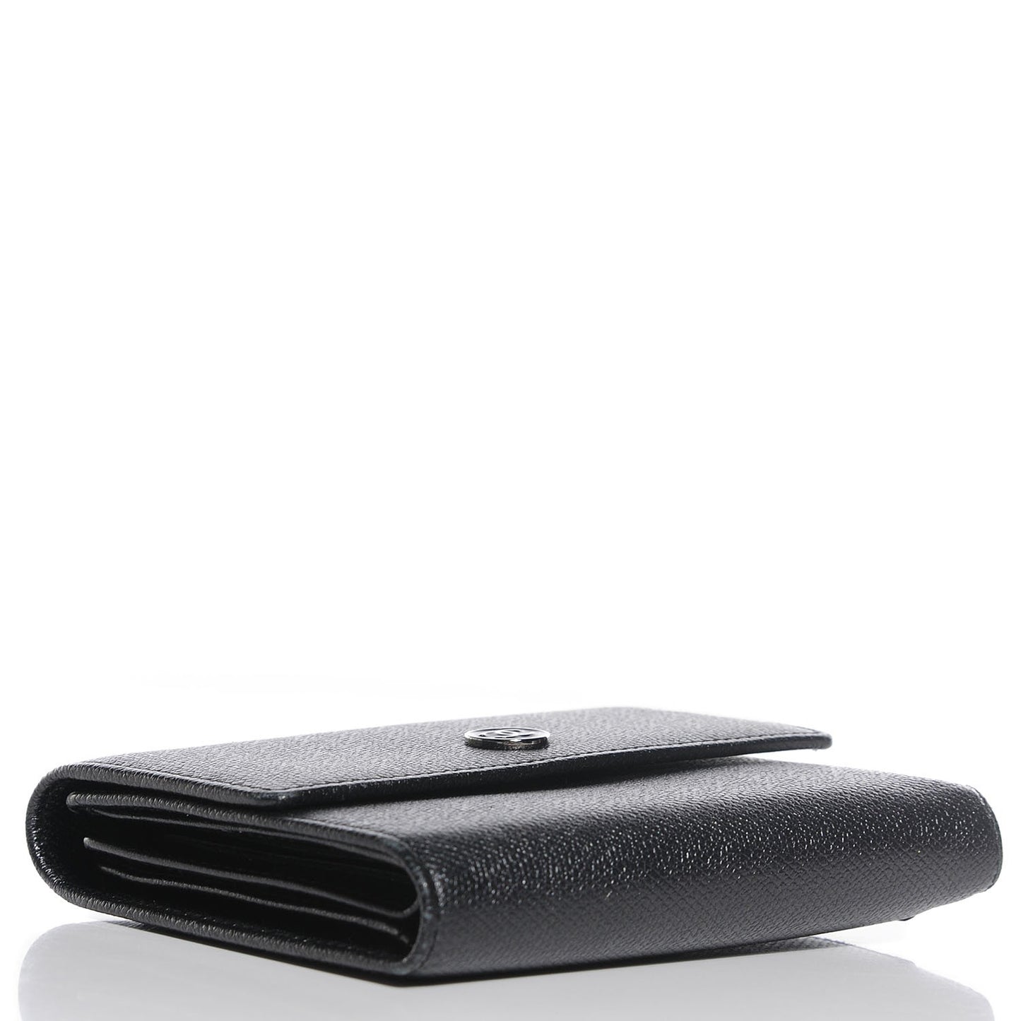 Grained Calfskin CC Button Flap Wallet Black