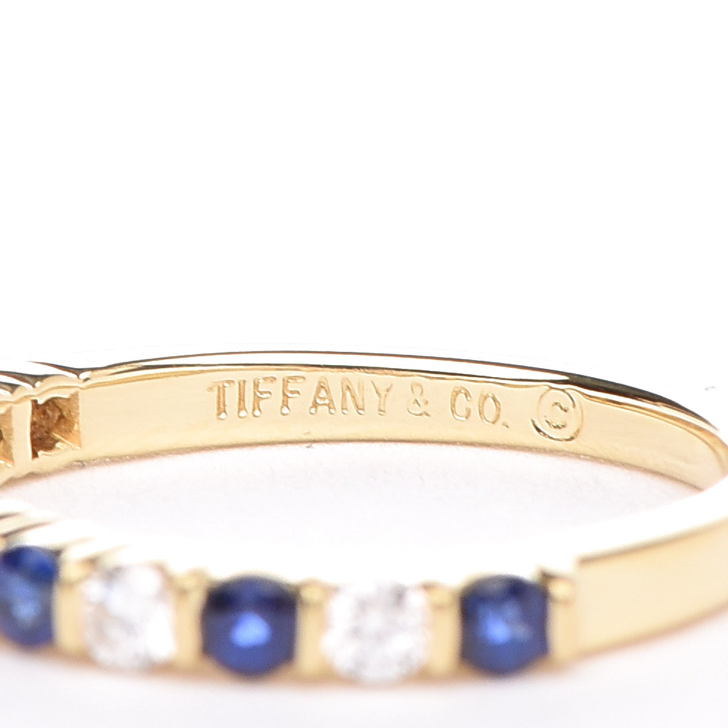 Tiffany 18K Yellow Gold Diamond Blue Sapphire Band Ring 50 5.5 5 of 6