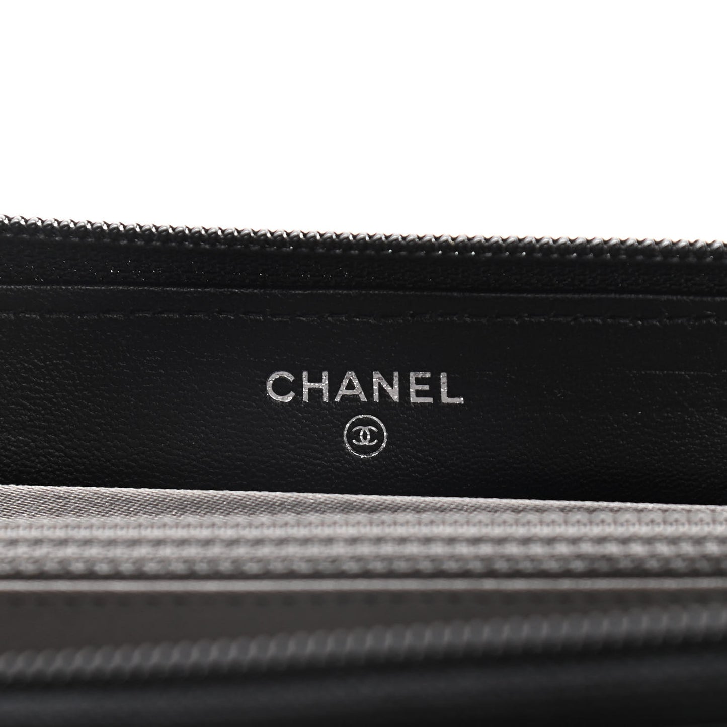 Patent Calfskin Lucky Symbols Zip Around Wallet Black