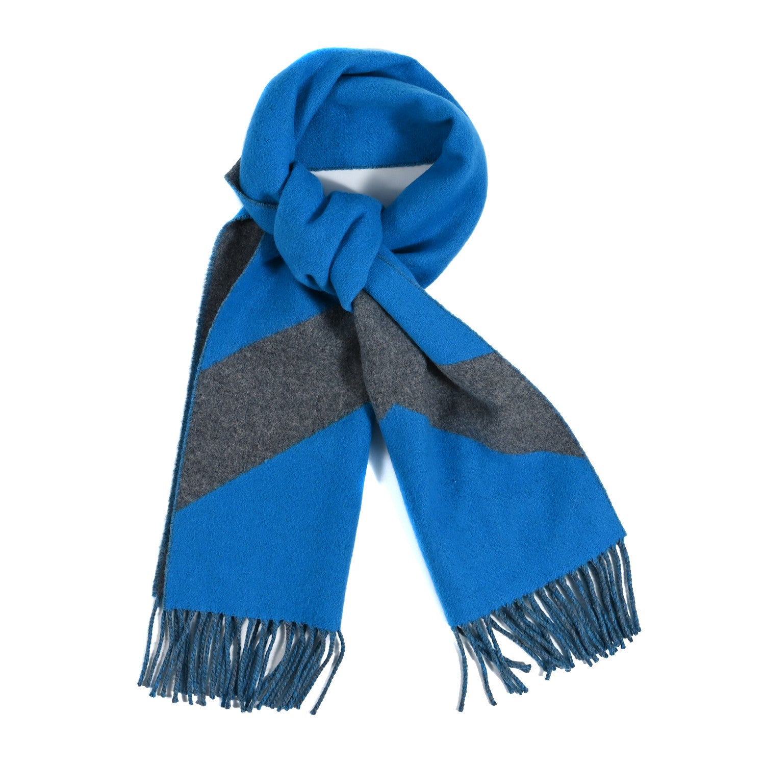 Hermes Cashmere Fringe Scarf Blue 1 of 4
