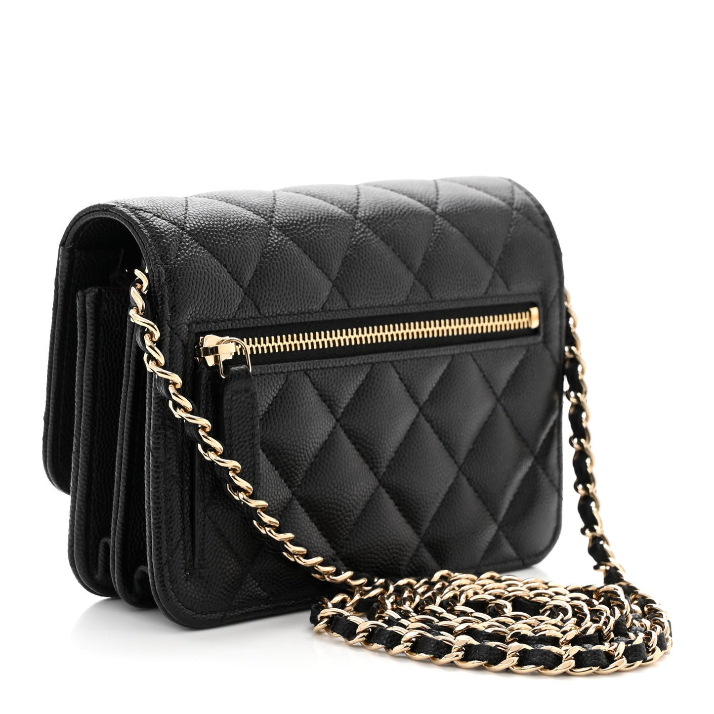Caviar Quilted Mini Wallet On Chain WOC Black